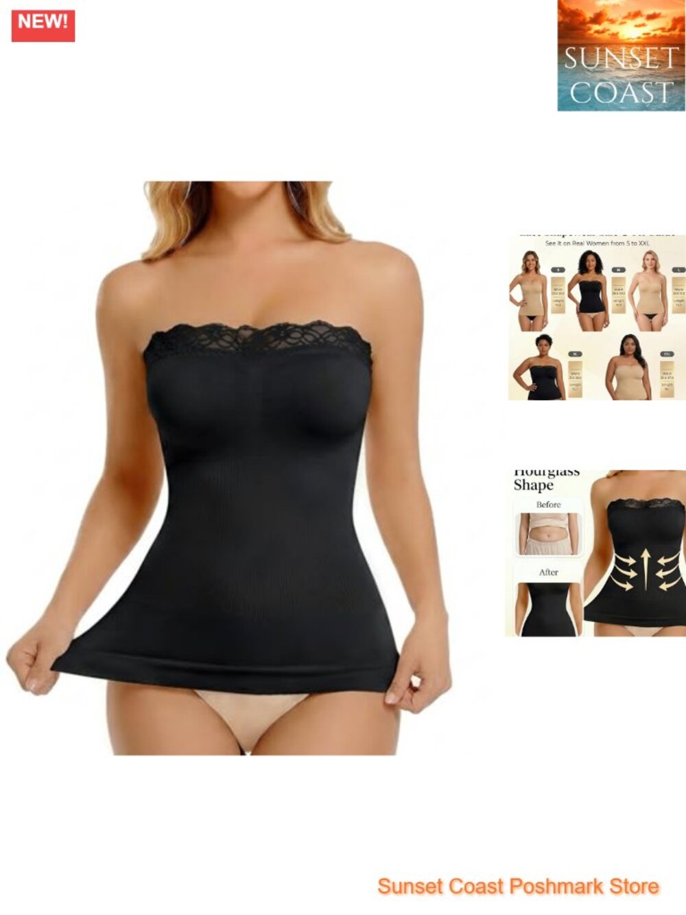 Strapless Lace Shapewear Tank Top Tummy Control Seamless Cami Removable Straps